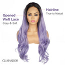 Light blue T color lady's synthetic fiber front lace wig high temperature silk half hand hook long curly hair