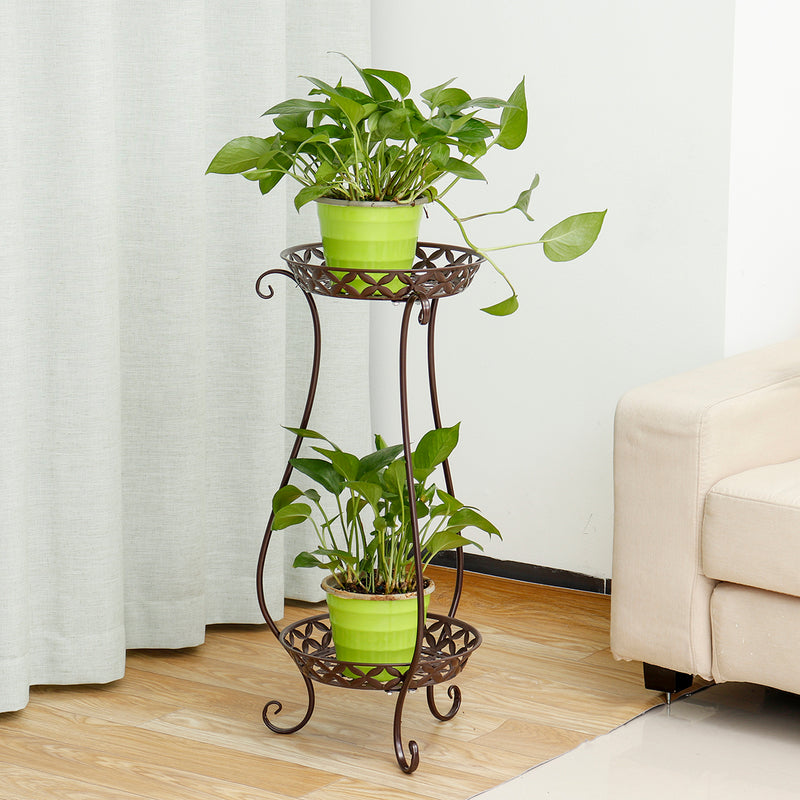 2 Tiers Metal Plant Stand Garden Flower Pot Holder Shelves Multi-use Storage Shelf Bookshelf Home Indoor Outdoor