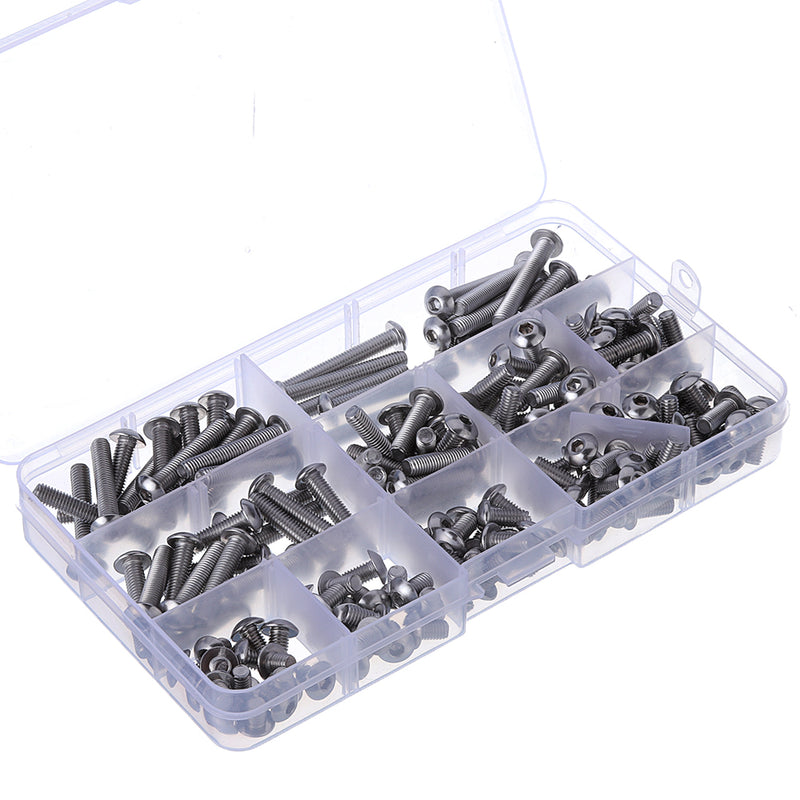 Suleve M5SH7 165Pcs M5 Hex Socket Button Head Screw 304 Stainless Steel Bolt Assortment Set