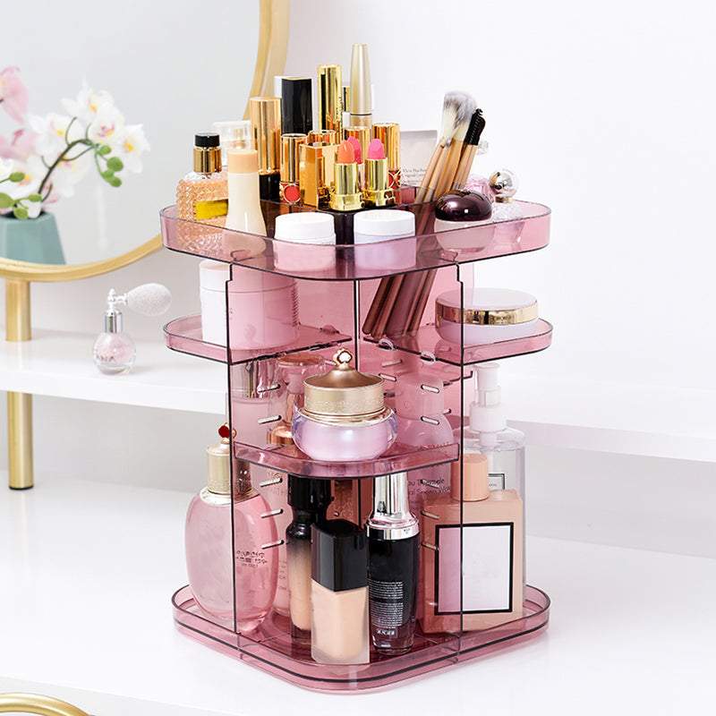 Adjustable 360 Rotating Makeup Jewelry Box Square Storage Rack Organizer Stand Display