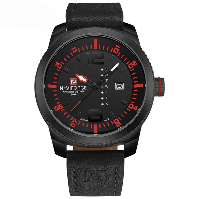 NAVIFORCE 9063 Simple Design Men Wrist Watch Date Display Leather Strap Quartz Watches