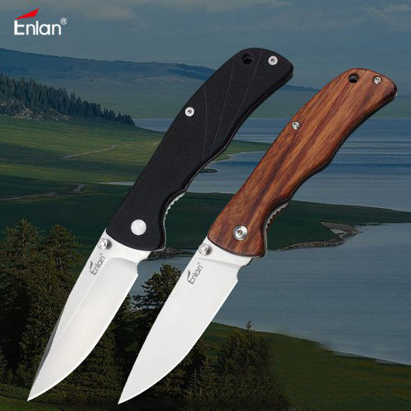 Enlan L05 8CR13Mov Blade G10 or Wood Handle Folding Pocket Knife With Clip Liner-lock Stainless Steel Knife