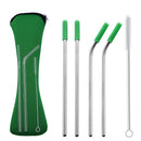 4Pcs Reusable Stainless Steel Straight Bent Drinking Straw Silicone Tips Cover