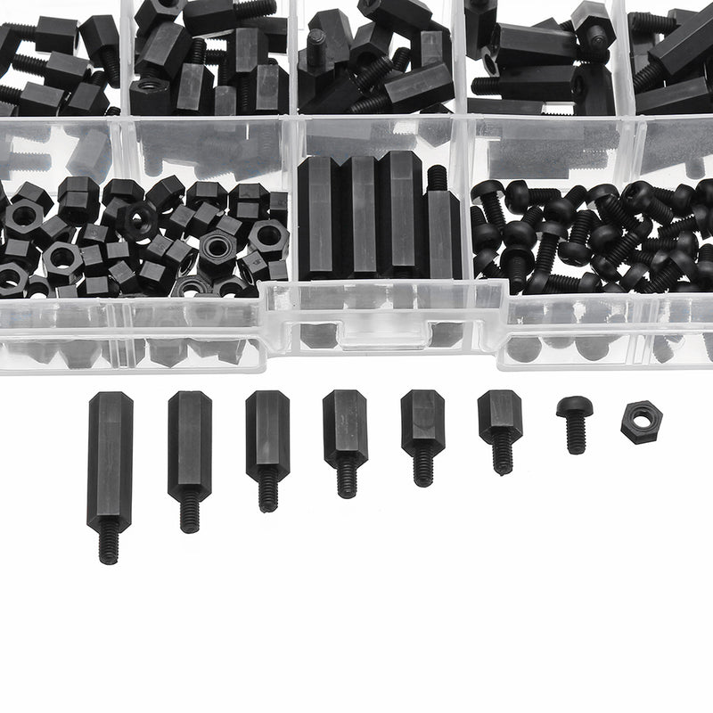 Suleve M3NH6 300Pcs M3 Nylon Screw White&Black Hex Screw Nut PCB Standoff Spacer Assortment Kit