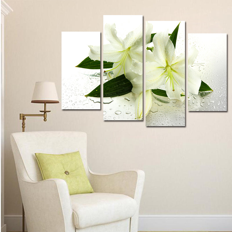 Miico Hand Painted Four Combination Decorative Paintings Botanic Lily Flower Wall Art For Home Decoration