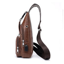 Men's Anti Theft Crossbody Bag USB PU Charging Shoulder Bag Camping Chest Waist Pack