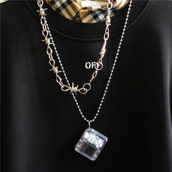 Vintage Titanium Steel Game Console Pendant Necklace Classic Mini Arcade Games Necklace