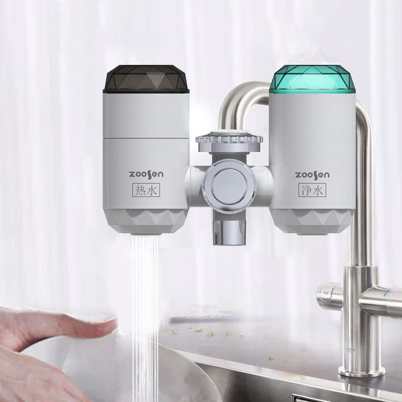 3000W 220V Three Water Outlets Temperature Display Electric Instant Heating Faucets Kitchen Hot&Cold Water Heater Water Purifier EU Plug