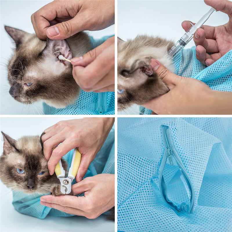 Pet Cat Cleaning Grooming Bag Add Hat  Multi-function Bath Nail Cutting Pick Ear Protect Bags