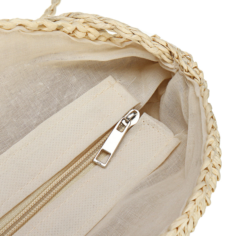 21 x 21cm Round Straw Bags Handmade Woven Beach Camping Travel Crossbody Bag Handbag Shoulder Bag