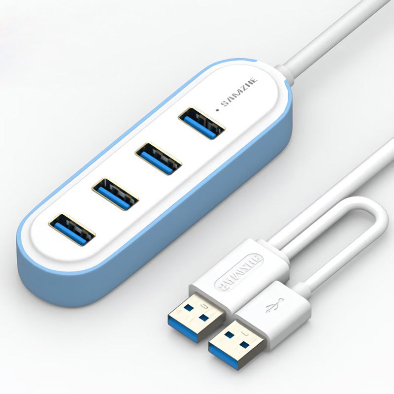 Samzhe 1.2m USB 3.0 to 4-Port USB 3.0 Hub with Double USB Plug