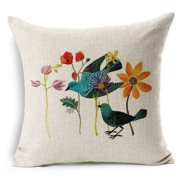 Honana 45x45cm Home Decoration Flower and Bird 7 Optional Patterns Cotton Linen Pillow Case