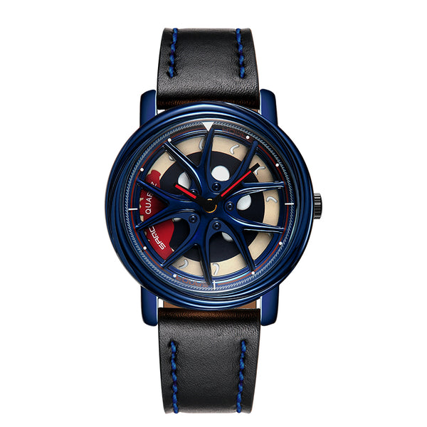 SANDA P1025 360 Rotating The Wheels Dial Fashion Leather Strap Quartz Watch