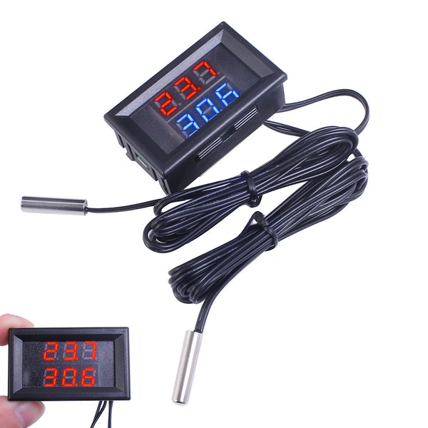 DC 4V-28V Mini Dual Display Digital Thermometer With Dual NTC Waterproof Metal Probe Temperature Sensor Tester for Car Room Indoor