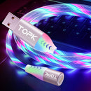 TOPK 5A LED Flow Glow Lighting Magnetic Type C Micro USB Data Cable For Xiaomi MI9 HUAWEI Mate30 5G Pro Pocophone F1 Note10+ 5G