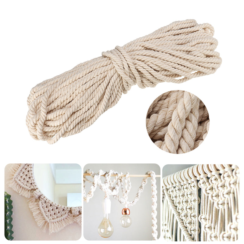 Cotton Rope 8mm Natural Beige Twisted Cord DIY Craft Macrame Handmake String 45m Decorations