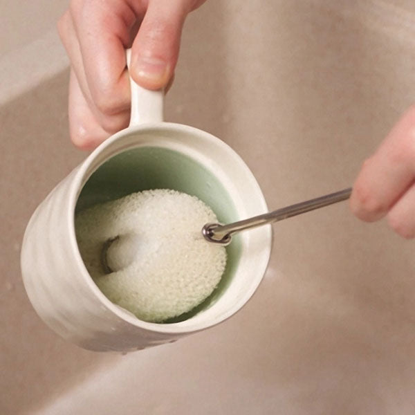 JIEZHI Replaceable Sponge Cup Brush Stainless Steel Cup Cleaning Brushes 3 Replaceable Brush Heads