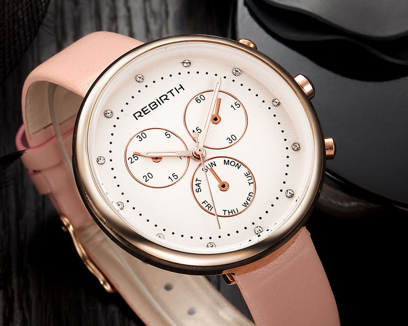 REBIRTH RE203 Casual Style Women Wrist Watch Decorative Little Dials Quartz Watch