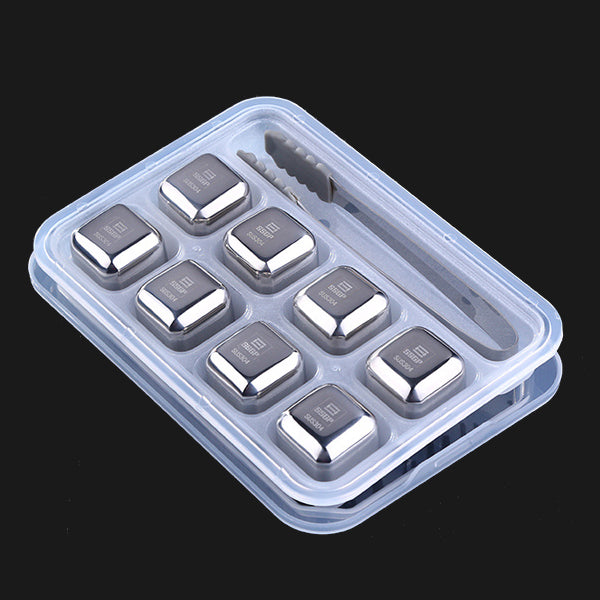 8Pcs Stainless Steel Chilling Whisky Stone Reusable Ice Cube Rock for Wine Drinks Beverage