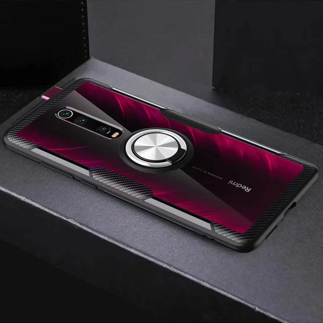 Bakeey Transparent Ring Holder Magnetic Car PC & Carbon Fiber Protective Case For Xiaomi Mi9T/ Mi 9T PRO / Redmi K20 / Redmi K20 PRO
