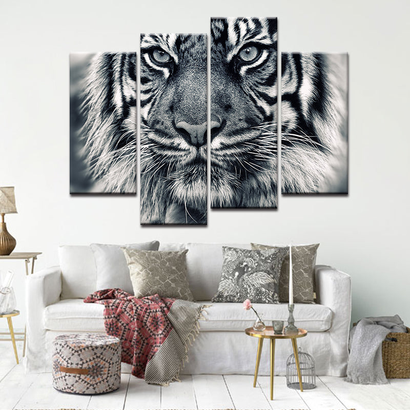 Miico Hand Painted Four Combination Decorative Paintings Tiger Head Wall Art For Home Decoration