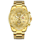 MINI FOCUS MF0278G Royal Golden Stainless Steel Chronograph Business Quartz Watch Men Wristwatch