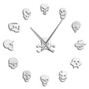 Different Skull Heads DIY Horror Wall Art Giant Wall Clock Big Needle Frameless Zombie Heads Large Wall Watch Halloween Decor