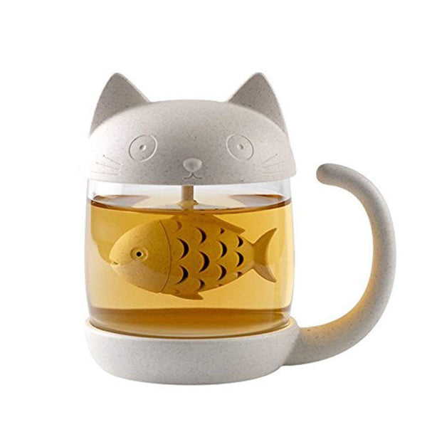 250ML Cat Glass Tea Mug Filter Cup with Fish Tea Infuser Strainer Home Office Drinkware Coffee Milk Mug Creative Birthday Gifts
