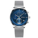 BIDEN BD0179 Chronograph Date Display Men Wristwatch Mesh Steel Band Quartz Watch