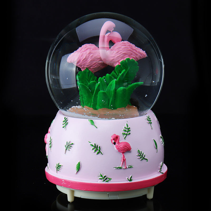 Creative Crystal Flamingo Musical Snow Globe Music Box Valentine's Birthday Gift