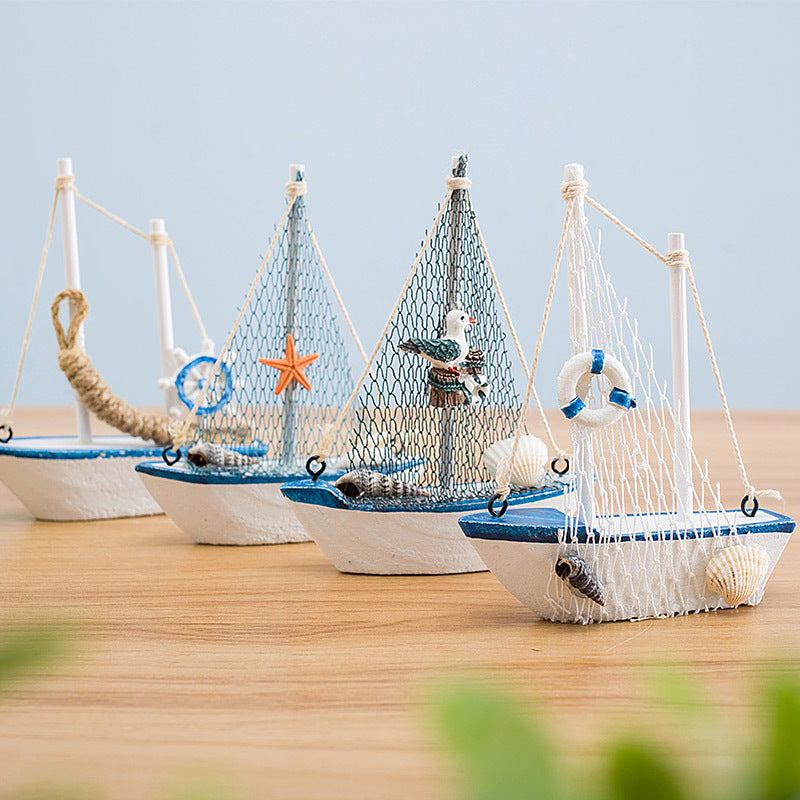 Mediterranean Style 14cm Boat Sailing Model Handmade Creative Home Decoration Decoration Ornament