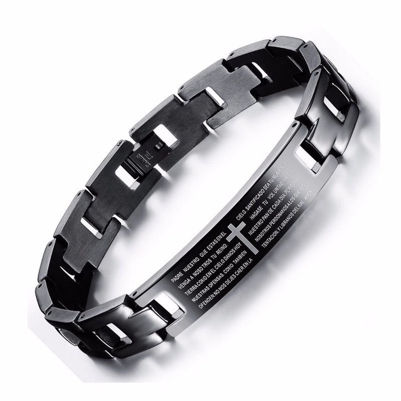 Cross Bible Black Titanium Men Magnet Bracelet Healing Jewelry Men Gift