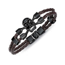 Trendy Handmade Skull Cuff Bracelet Ethnic Two Layer Leather Bracelets Vintage Jewerly For Men