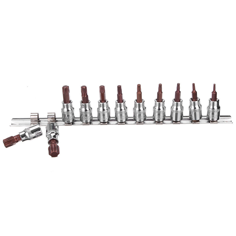 11pcs 6 Point Torx Star Screwdriver Bit Set Tamper Proof Bit Driver Socket Set 1/4 3/8 Rail