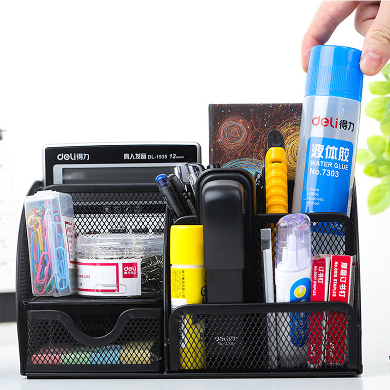 Metal Pen Holder Desktop Organizer Student Cosmetic Makeup Storage Box Racks 7 Grids desk Accessories Container