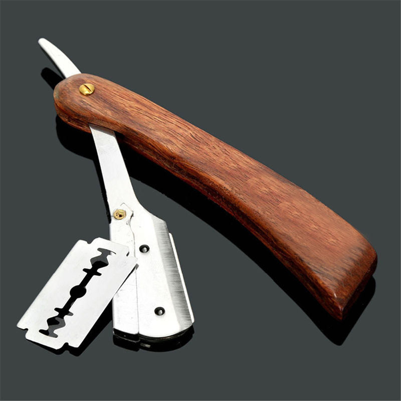 Rosewood Handle Straight Edge Barber Razor Folding Shaving Cutter with 10 Blades