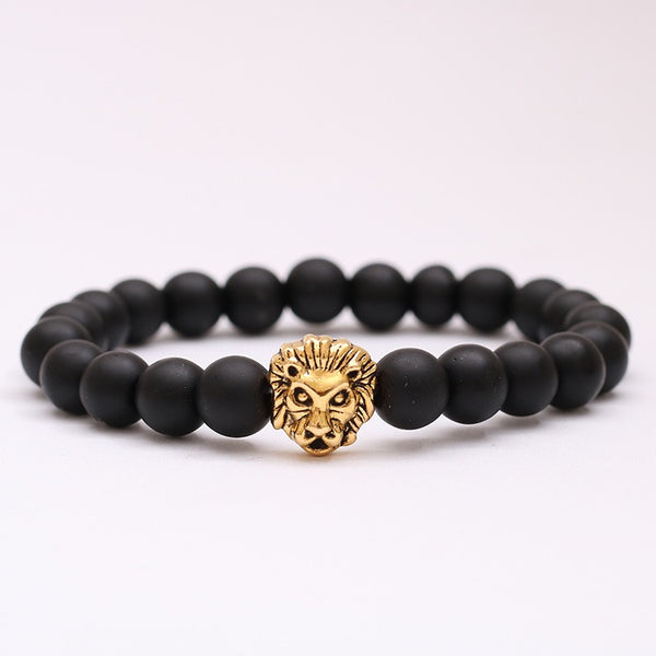 Ethnic Lion Matte Black Beads Bracelet Black Bead Bracelet For Men