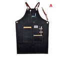 4 Styles Denim Bib Apron Leather Strap Hairtician Barista Work Hairdressing Robe