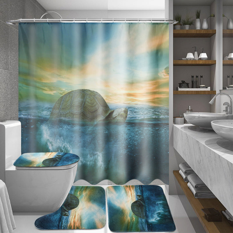 Bathroom Shower Curtains Toilet Waterproof Polyester Fabric Cover Mat W/ 12 Hooks