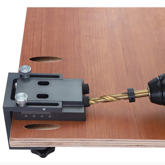 15 Degree Aluminum Alloy 9.5mm Pocket Hole Jig Step Drill Screwdriver Bit Set Woodworking Hole Punch Locator with Clamp