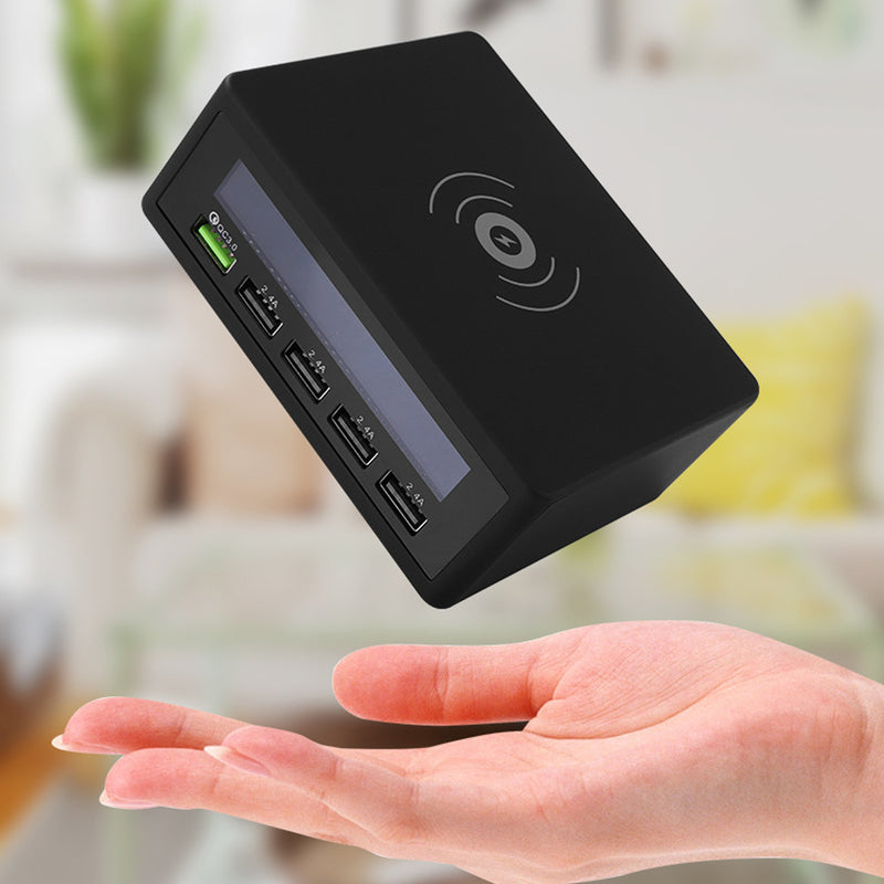 50W LCD Digital Display USB Charger 5 Port High Power Fast Charge USB Smart Charger Wireless Charging QC3.0