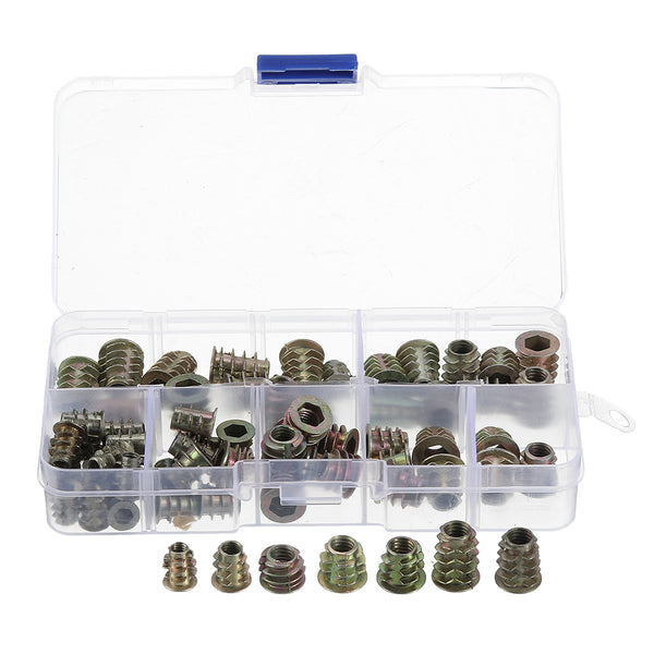 Suleve MXZN3 70Pcs M4/M5/M6 Zinc Alloy Wood Furniture Hex Socket Drive Head Threaded Insert Nut Internal and External Nut 8-15mm