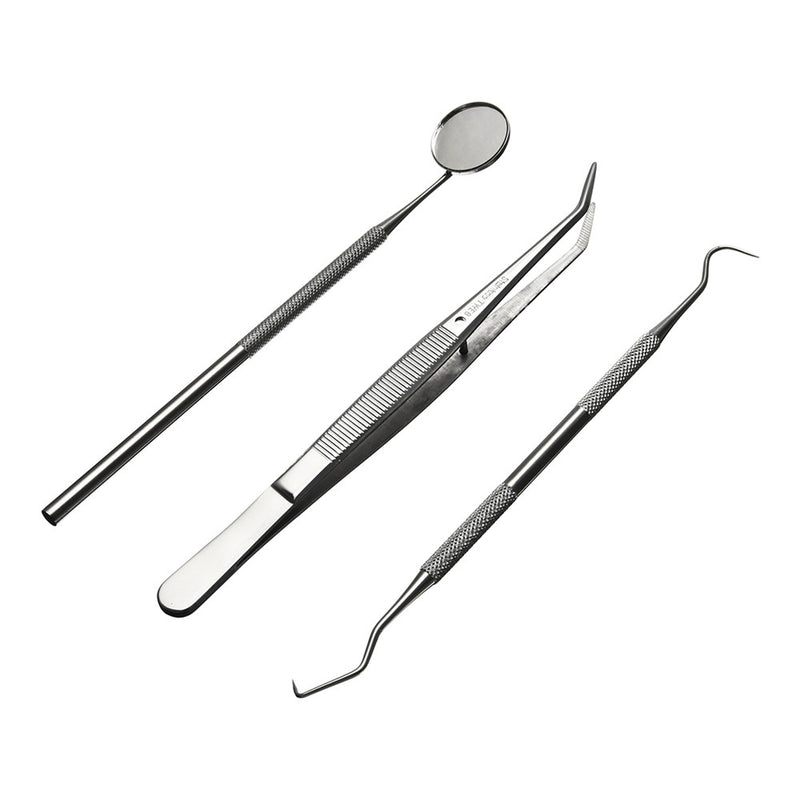 3pcs Stainless Steel Teeth Oral Clean Kit With Mouth Mirror Tweezer Probe