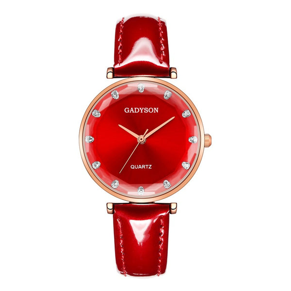Deffrun Crystal Casual Style Women Wrist Watch Leather Strap Gift Quartz Watches