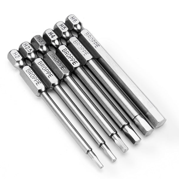 Broppe 6pcs 75mm H2-H6 Magnetic Hexagon Head Screwdriver Bits 1/4 Inch Hex Shank
