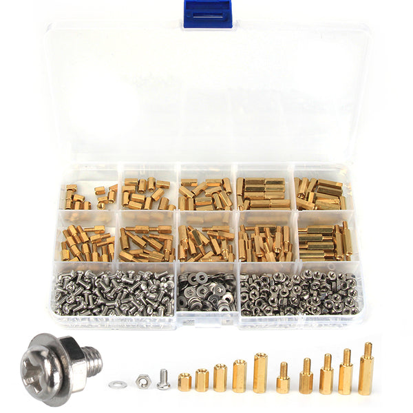 Suleve M3BH6 750Pcs M3 Brass Male-Female Hex Column Standoff Support Spacer Pillar 304 Stainless Steel Bolt And Cross Screw Nut Assortment for PCB Board