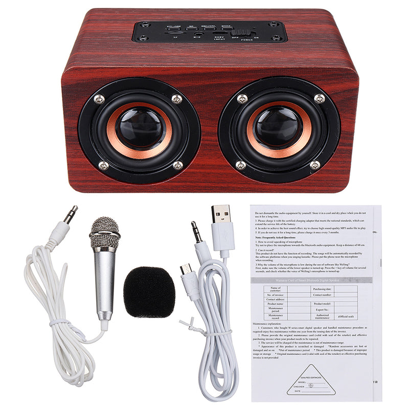 Wooden Stereo Bass bluetooth 4.2 Speaker Audio Music Box with Mini Microphone