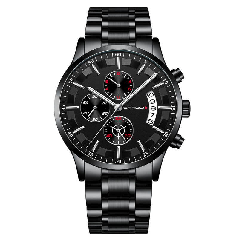 CRRJU 2261 Men Calendar Fashion Dial Simple Needle Full Steel Strap Luminous Display Quartz Watch