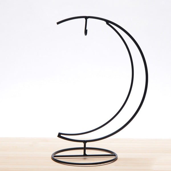 Micro Landscape Moon Shape Iron Holder Suspension Glass Vase Black Rack