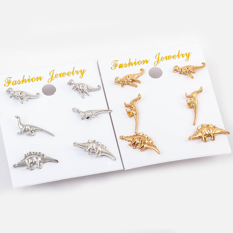 Cute Dinosaur Stud Earring Silver Gold Animal Ear Stud One Set of Sweet Earrings Jewelry for Women